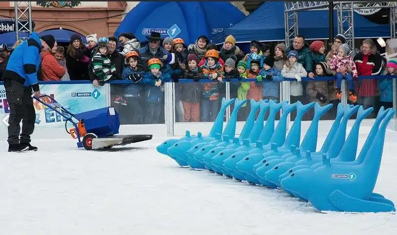 Blue bobby the seal skating aids in a row